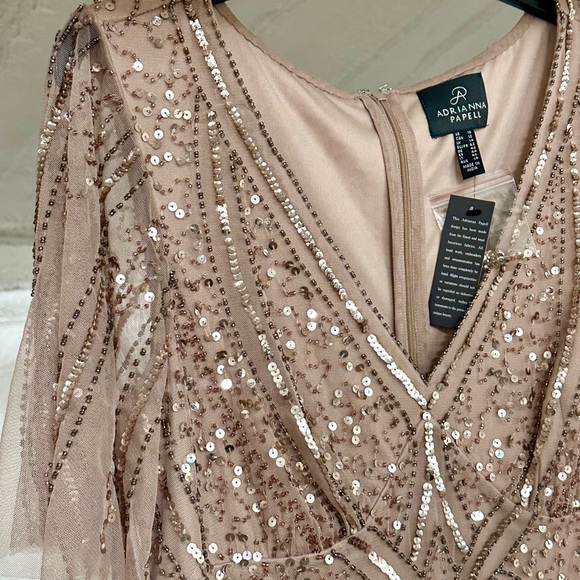 Adrianna Papell Gold Sequin Maxi Gown with Flutter‎ Sleeves - Picture 5 of 9